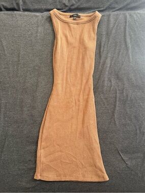 Lulus Ribbed Tank Dress in Tan